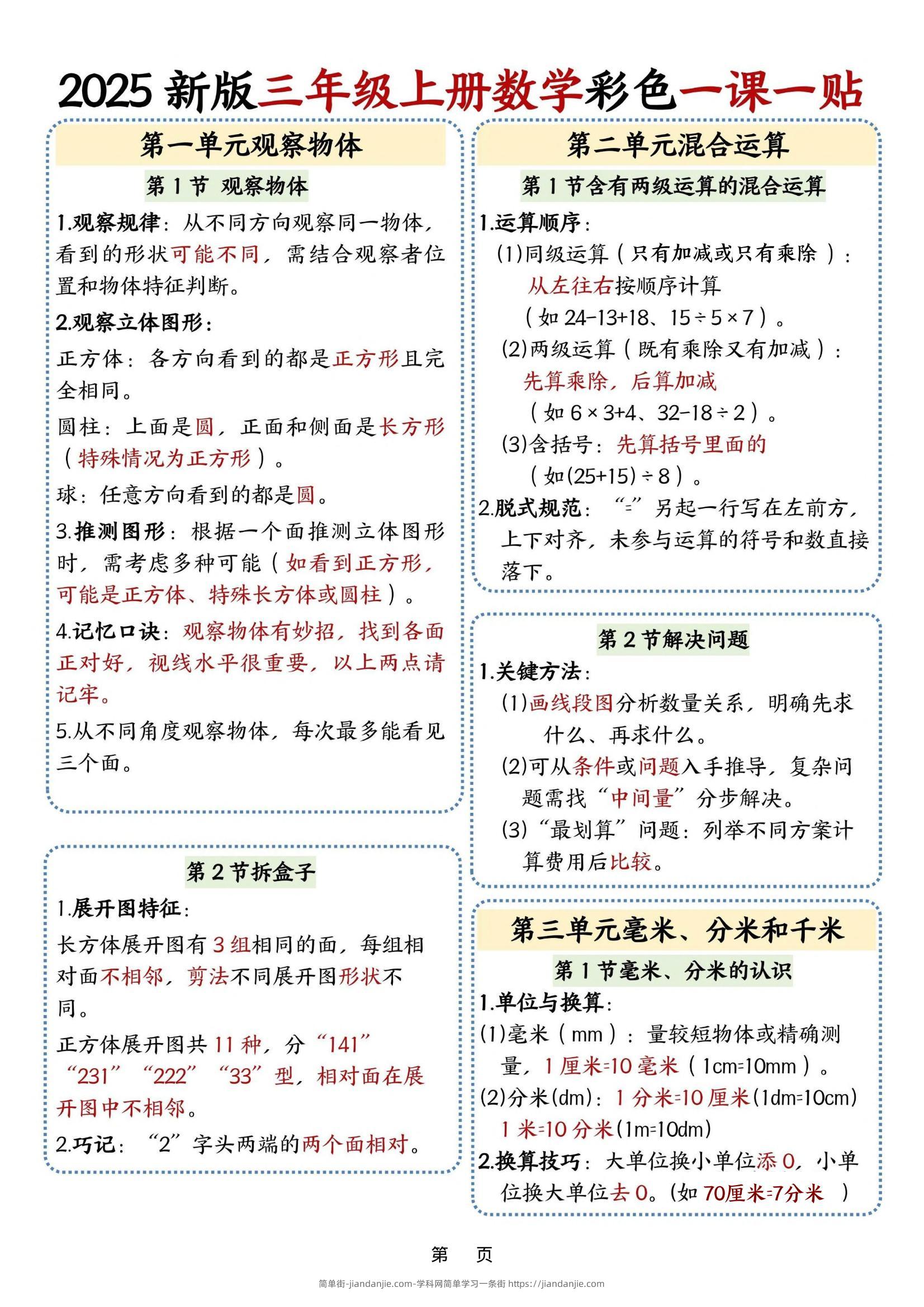 25新版三上数学课课贴-简单街-jiandanjie.com