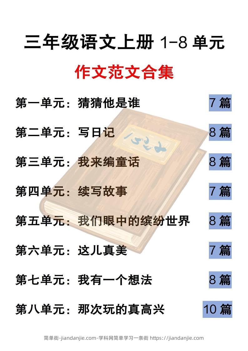 三上语文-1-8单元历届优秀范文-简单街-jiandanjie.com