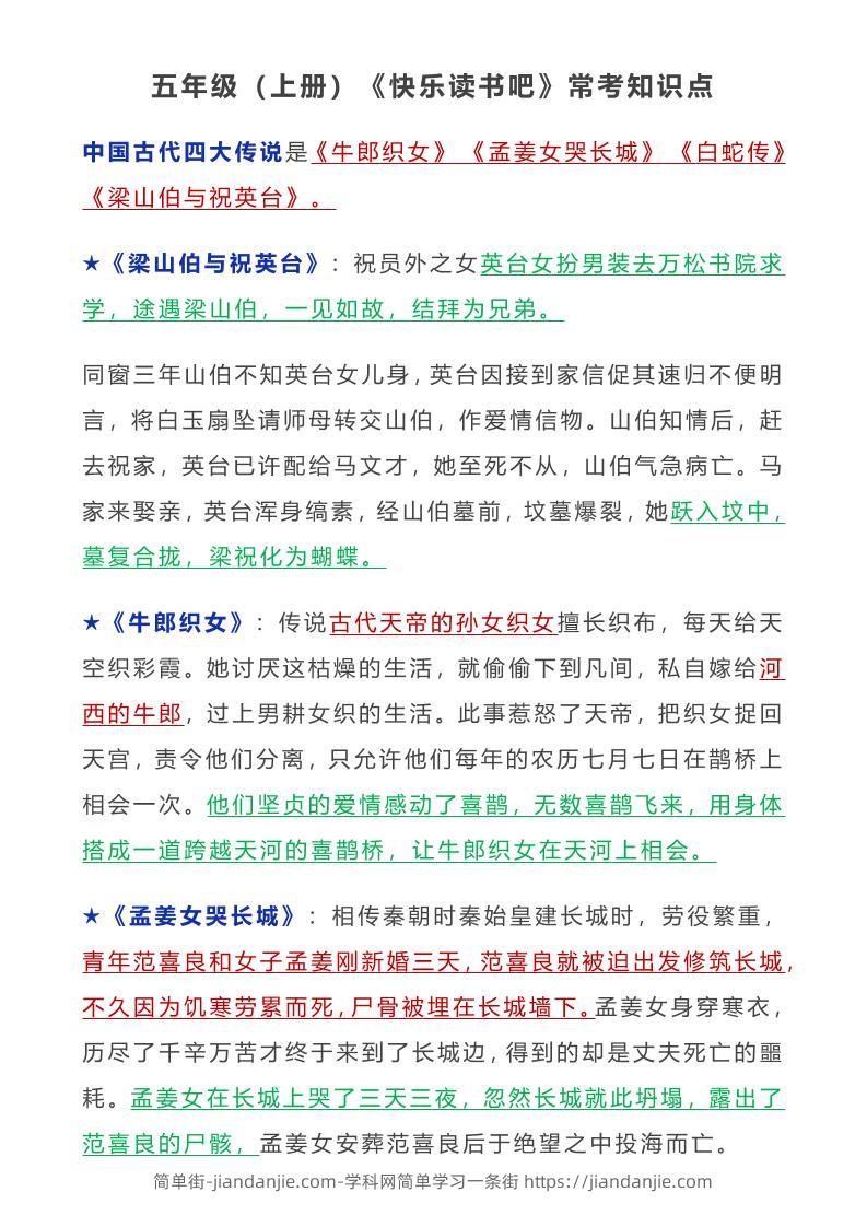 五年级语文上册常考知识点-简单街-jiandanjie.com
