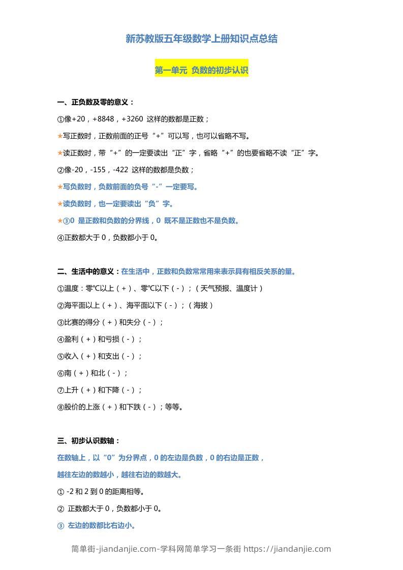 五上苏教版数学知识点汇总预习-简单街-jiandanjie.com