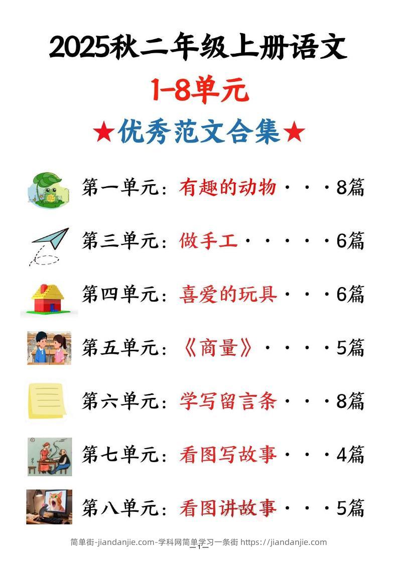 25秋二上语文1-8单元优秀范文合集（22页）-简单街-jiandanjie.com