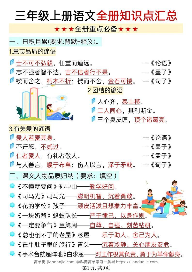 新三上语文全册知识点汇总（9页）-简单街-jiandanjie.com