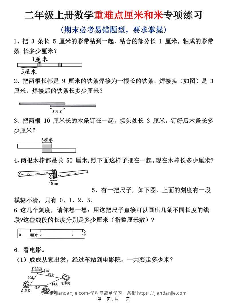 二上数学重难点厘米和米应用题易错专项练习（含答案10页）-简单街-jiandanjie.com