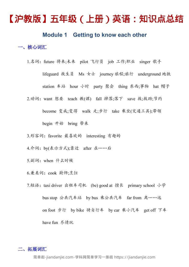 五年级上英语知识点总结《沪教版》-简单街-jiandanjie.com