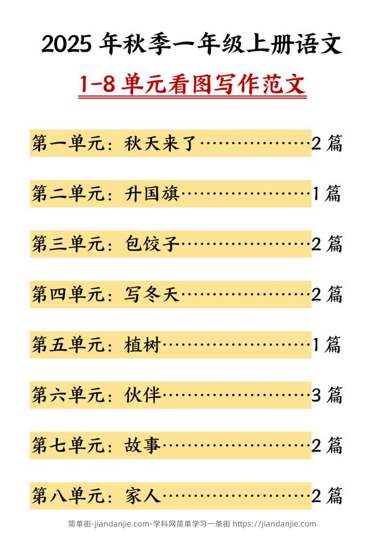 25秋一上语文1-8单元看图写作范文（16页）-简单街-jiandanjie.com