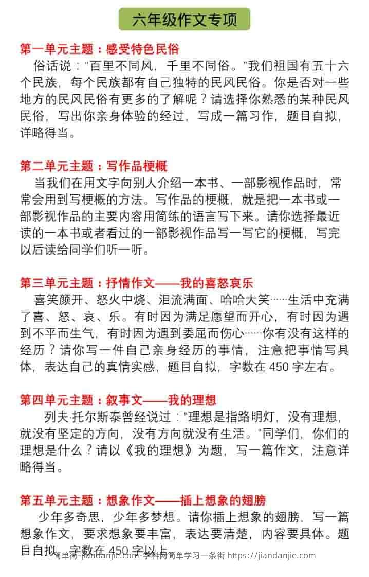 六年级下语文单元习作指导+精选范文-简单街-jiandanjie.com
