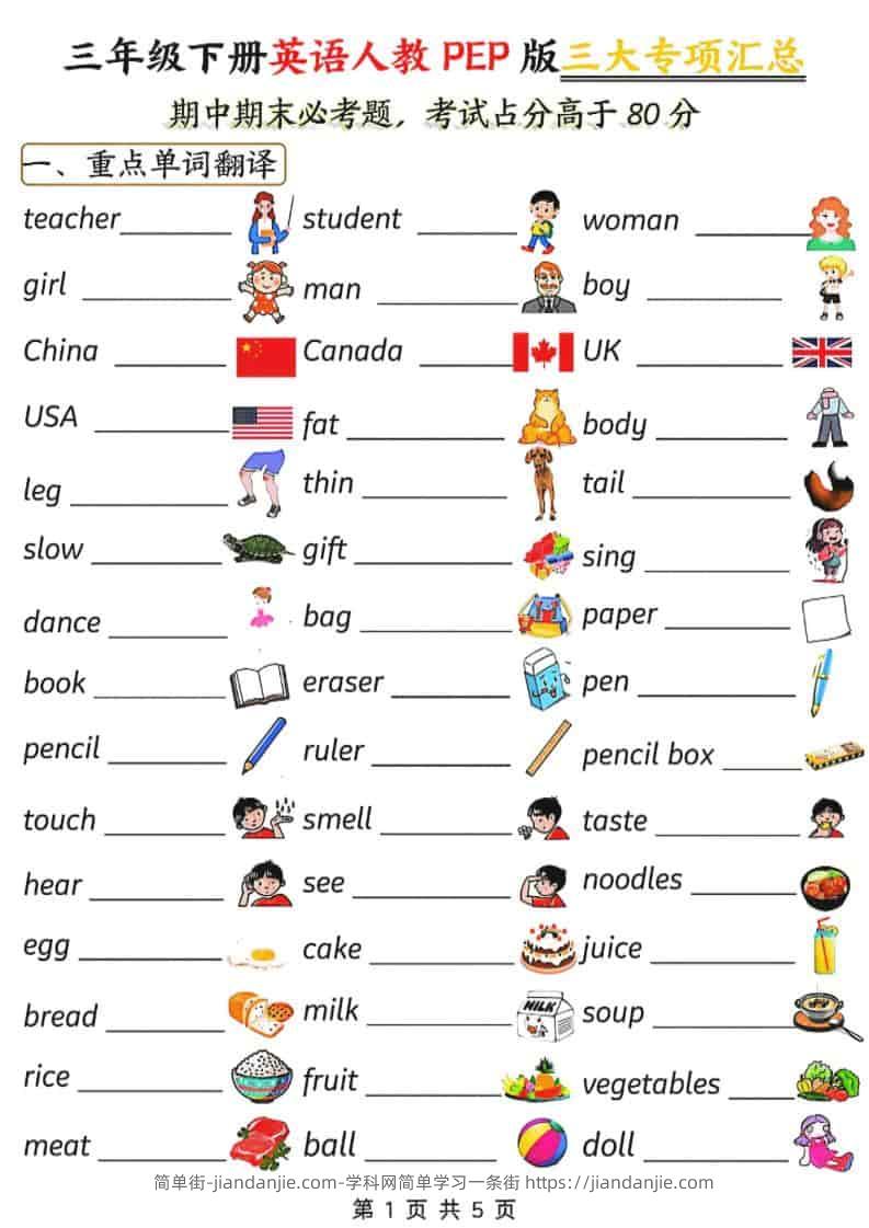 三年级下英语三大专项汇总《人教PEP版》-简单街-jiandanjie.com