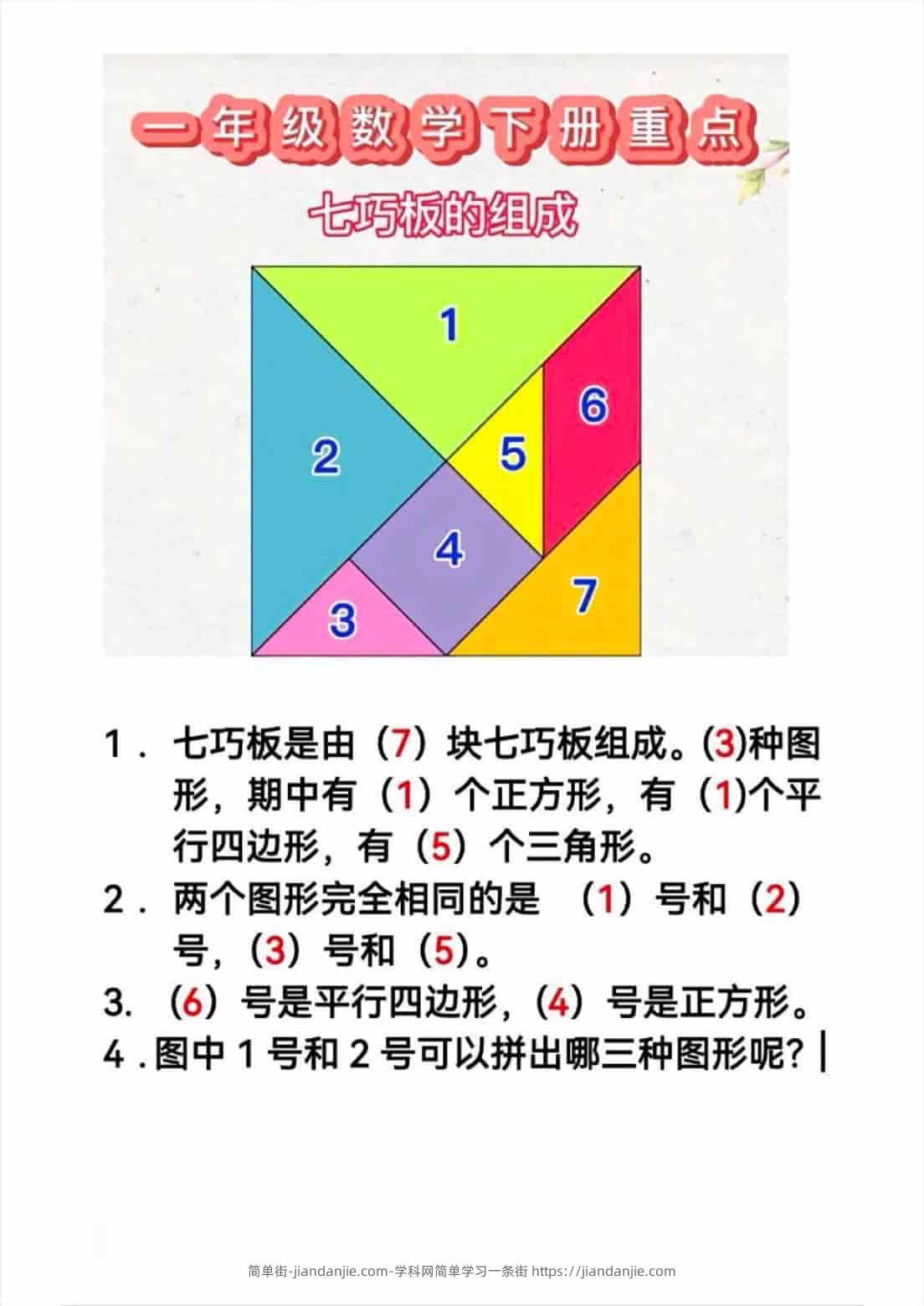 一年级下数学必考重点知识-简单街-jiandanjie.com
