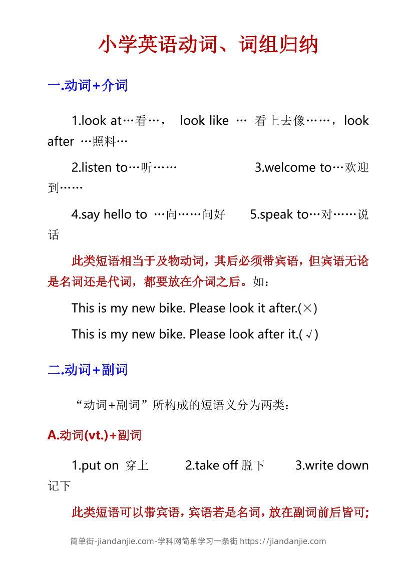 六年级下英语小学动词、词组归纳-简单街-jiandanjie.com