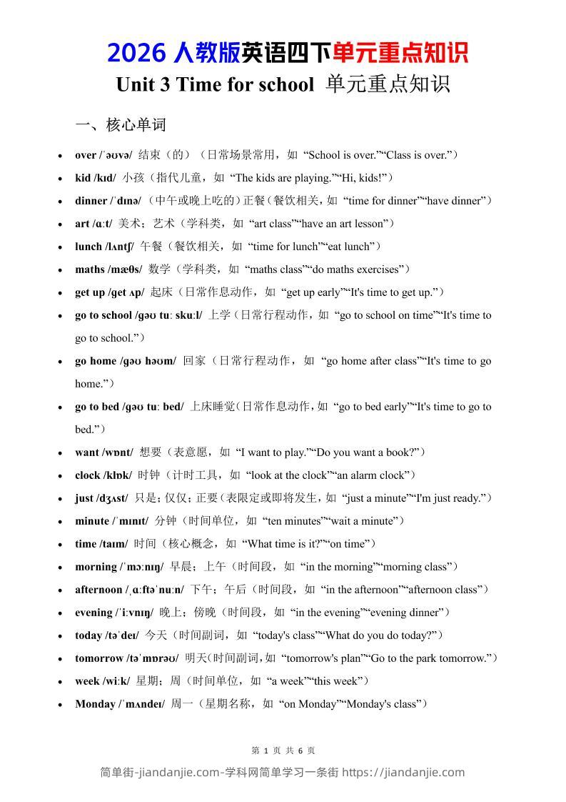 四年级下英语Unit3重点知识汇总《人教版PEP》-简单街-jiandanjie.com