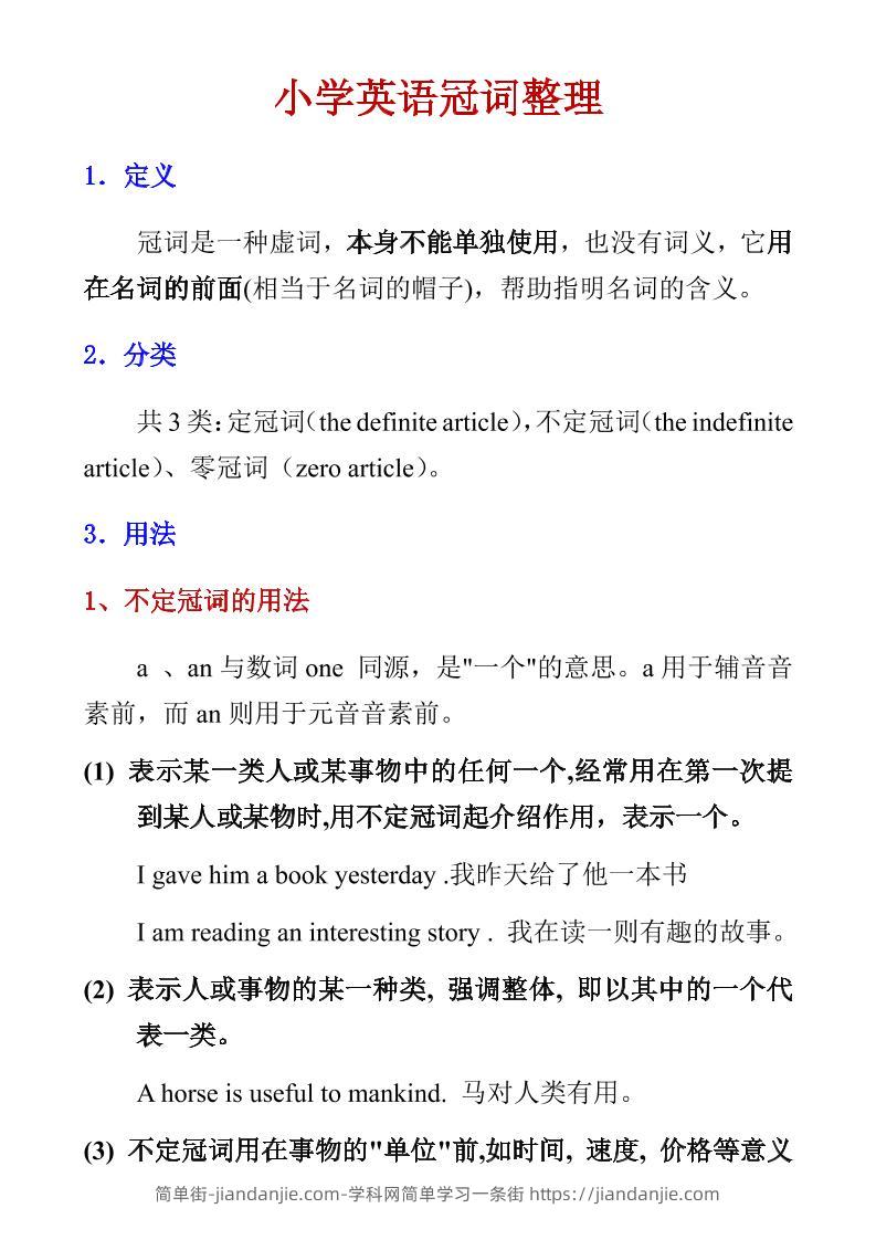 六年级下英语小学冠词整理-简单街-jiandanjie.com