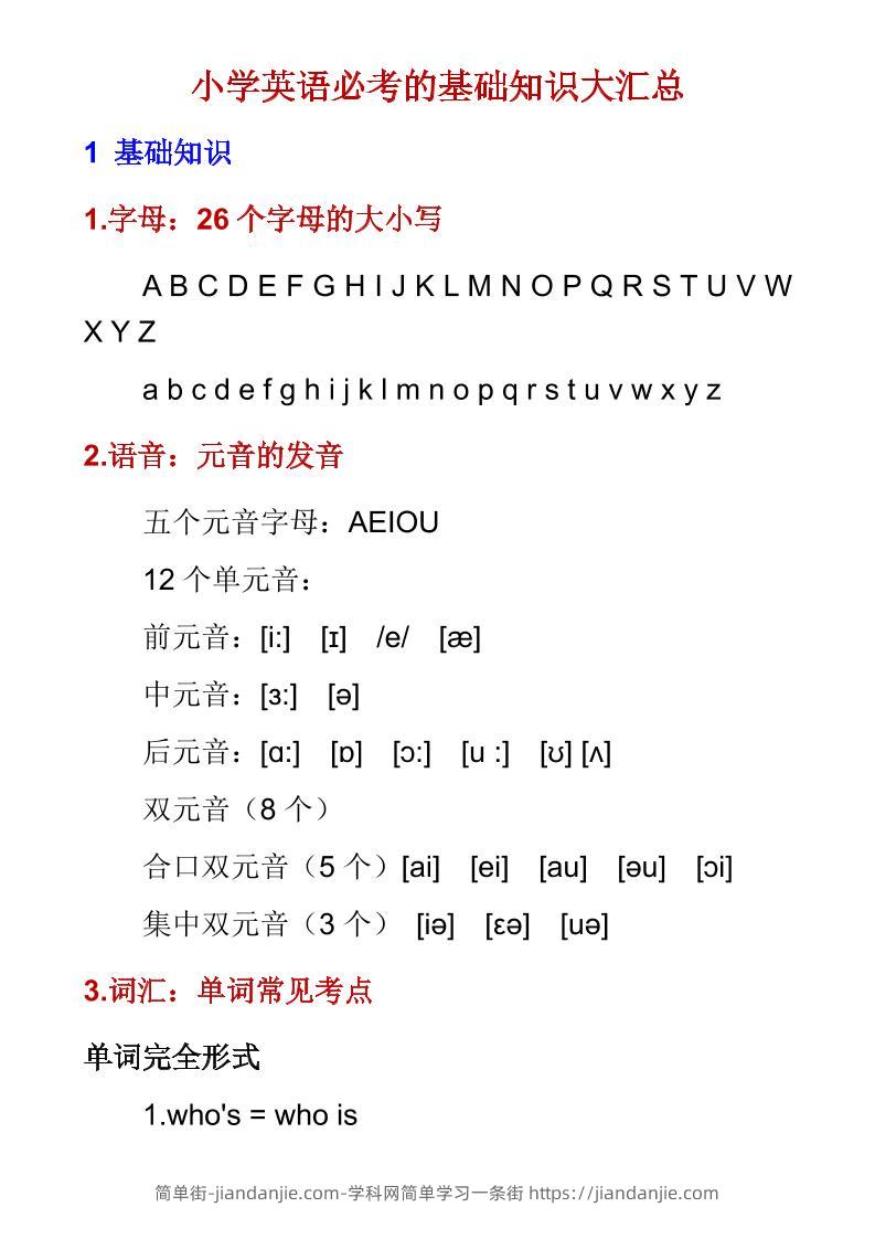 六年级下英语必考基础知识大汇总-简单街-jiandanjie.com