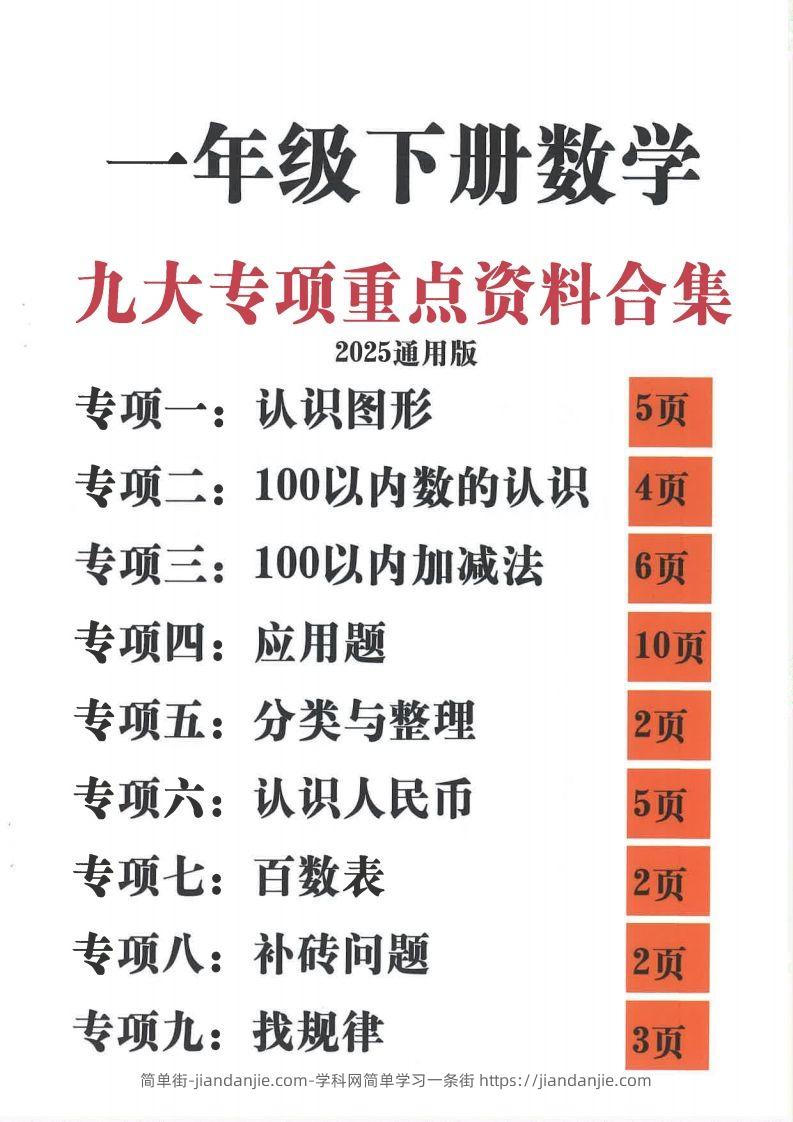 2025新一年级下册数学九大专项合集-简单街-jiandanjie.com