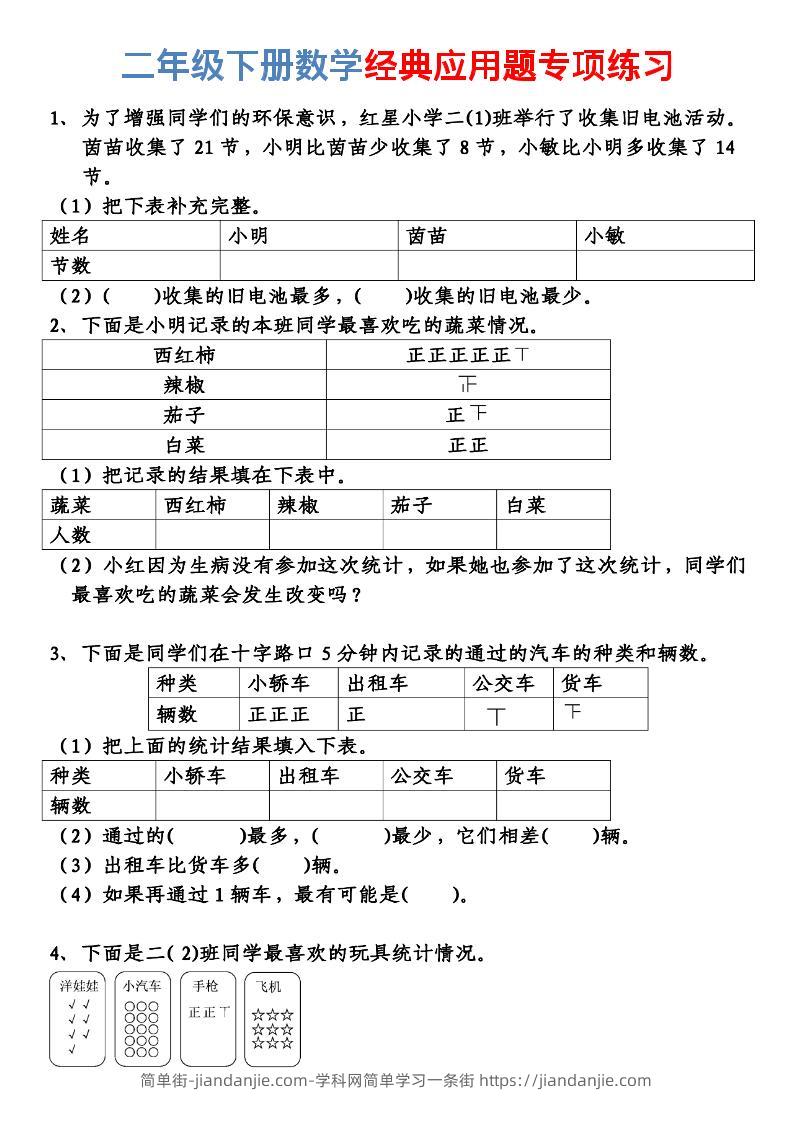 二年级下数学经典应用题专项练习-简单街-jiandanjie.com