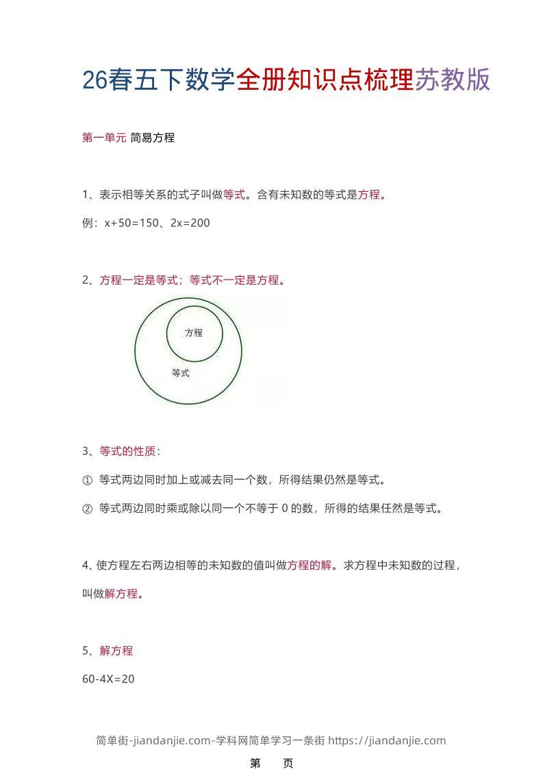 26春五年级下数学全册知识点梳理《苏教版》-简单街-jiandanjie.com