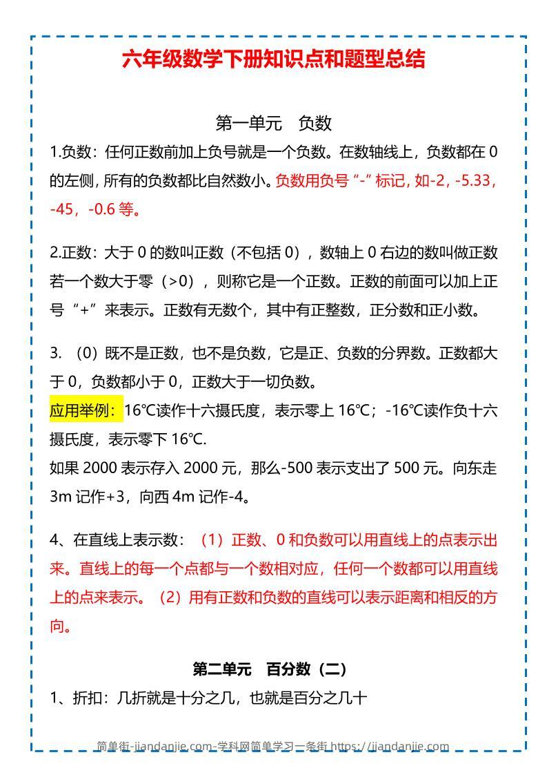 六年级下数学下册知识点题型总结-简单街-jiandanjie.com