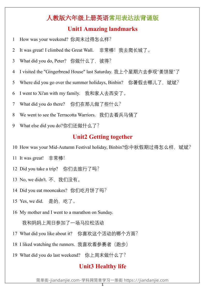 六年级上册英语常用表达法（背诵表）-简单街-jiandanjie.com