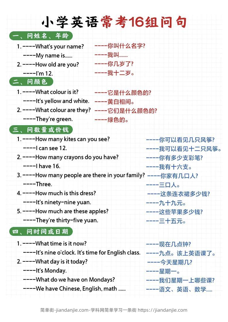 (新)小学英语常考16种问句-六上英语-简单街-jiandanjie.com