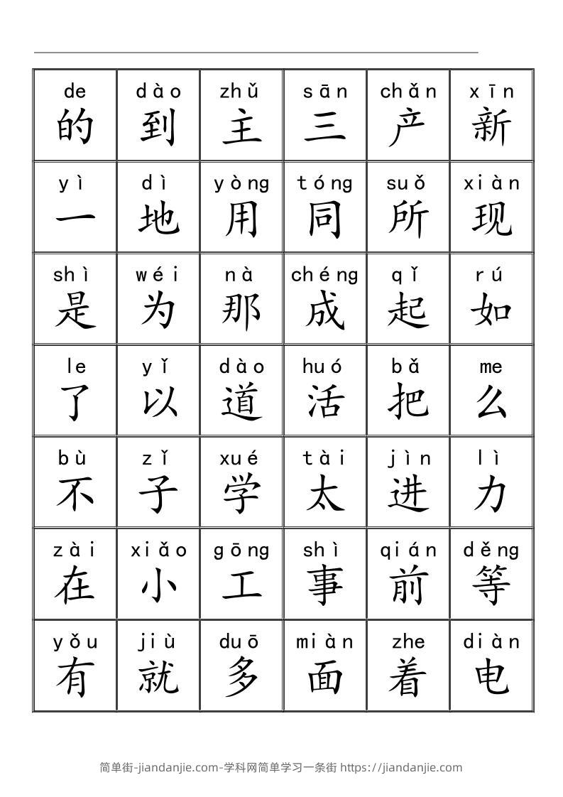 幼小衔接语文三千识字检测表-简单街-jiandanjie.com