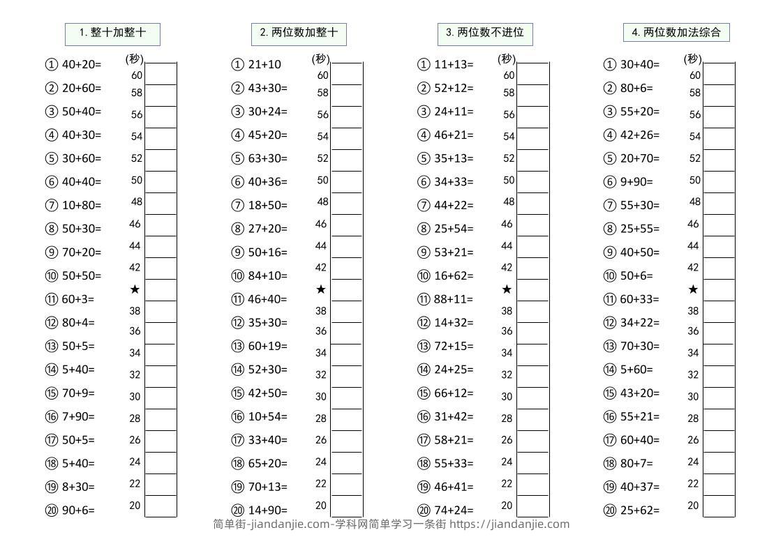 幼升小数学100以内大数计算闯关-简单街-jiandanjie.com