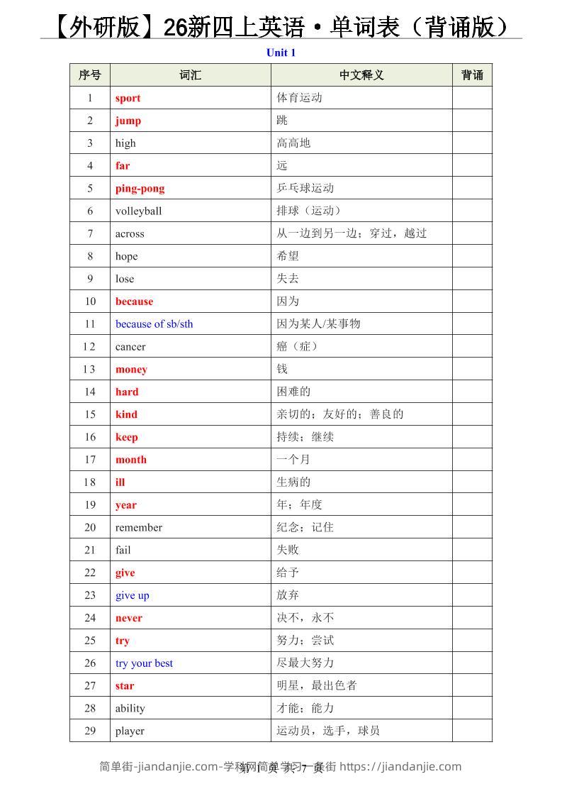 【外研版】26新四上英语·单词表（背诵版）-简单街-jiandanjie.com