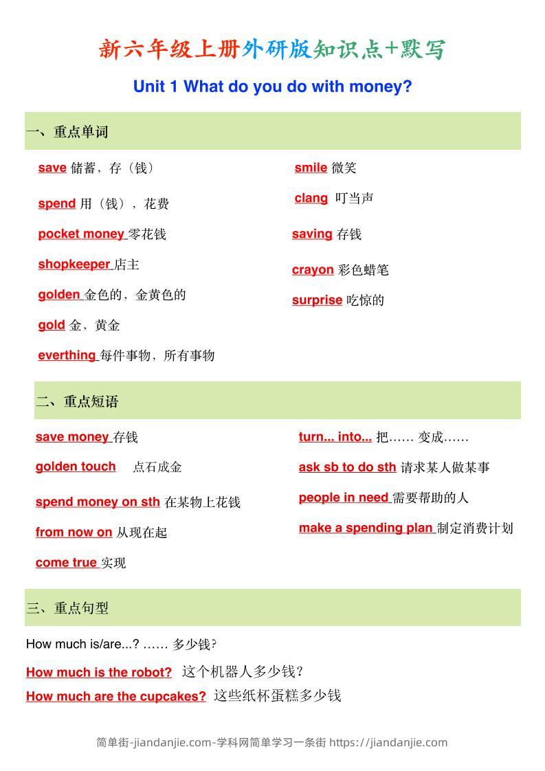 新外研版六年级上英语知识点-简单街-jiandanjie.com