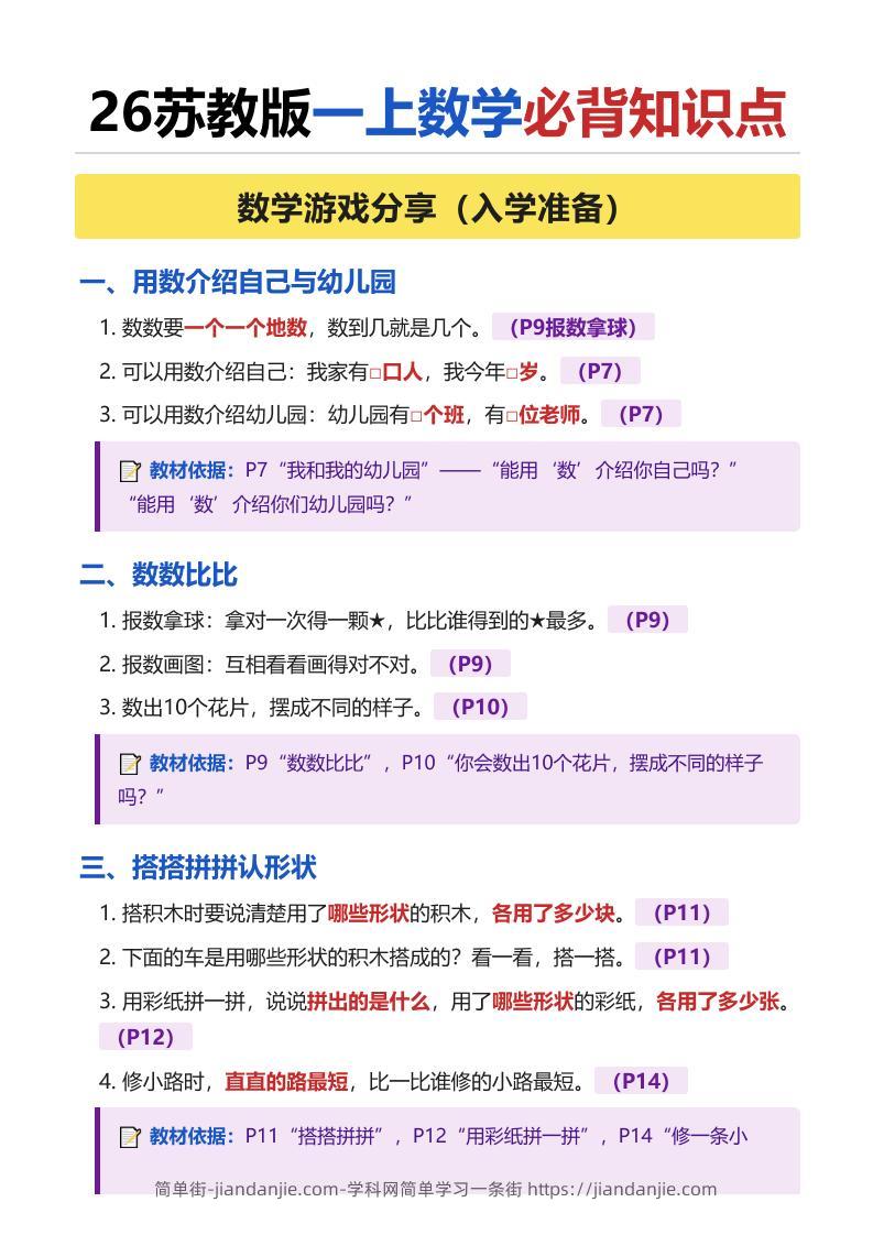 26苏教版一上数学必背知识点（全册）-简单街-jiandanjie.com